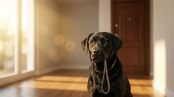 Labrador com a guia